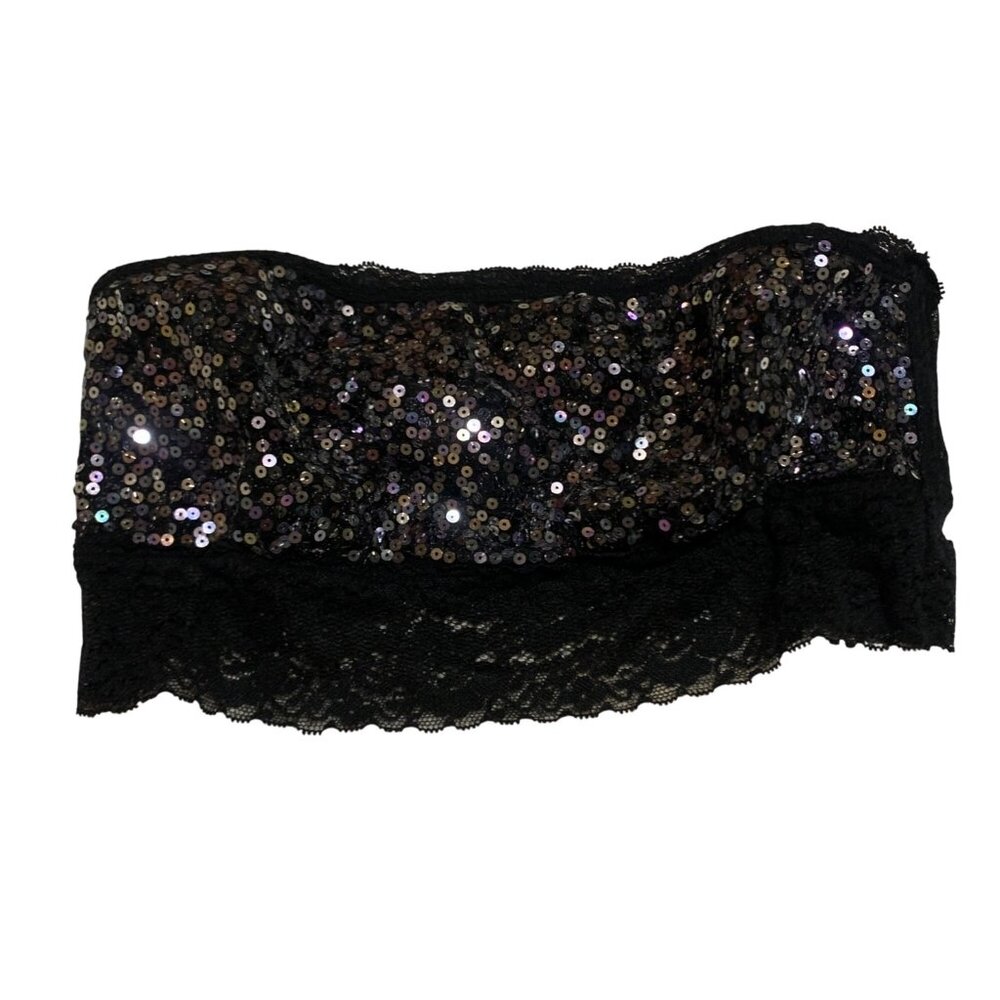 Victoria's Secret PINK Bra Sequin Bling Black Fashion Show Bandeau‎ Top M Witchy
